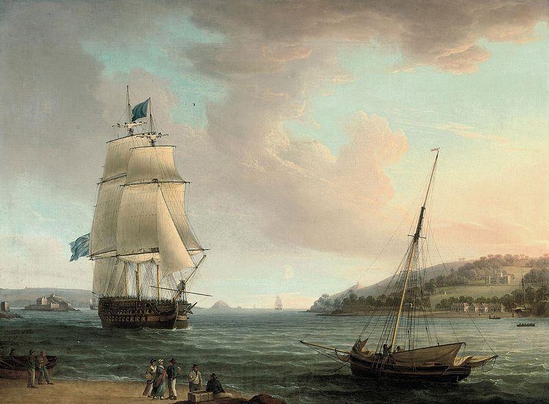 Thomas Whitcombe A crowded flagship of an Admiral of the Blue passing Mount Edgcumbe as she closes into port at Plymouth Norge oil painting art